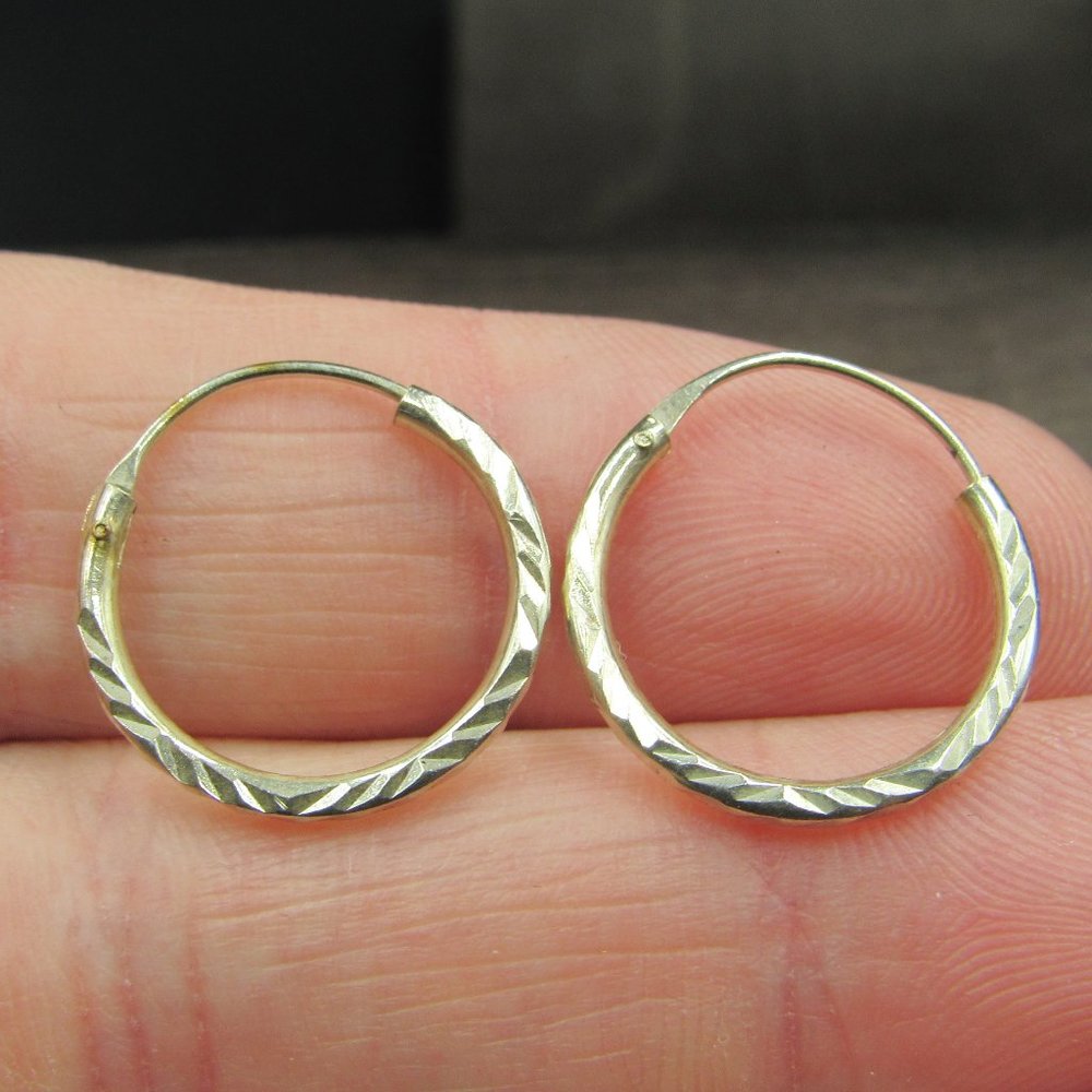 Sterling Small Textured Rustic Circle Earrings - image 1